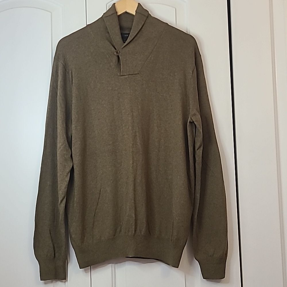 J.Crew Cotton Cashmere Shawl Collar Pullover Sweater Olive Brown Size L